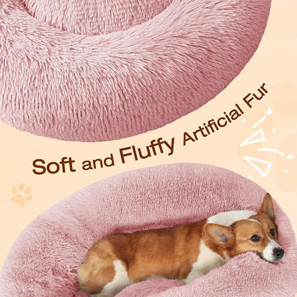 JOLLYVOGUE Dog & Cat Bed, Calming Anti-Anxiety Pet Bed for Small Dogs, Fluffy Donut Cushion for Small and Medium Pets (23")