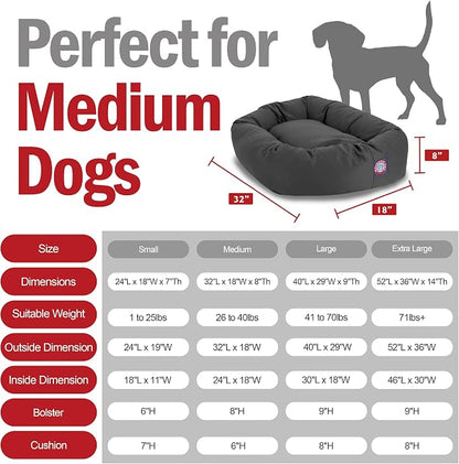 Majestic Pet Bagel Calming Dog Bed, 32 Inch Medium, Round, Washable, Gray | Cozy Soft Fluffy Donut Pet Bed with Spine Support for Head Rest – Anti-Anxiety Comfort for Puppies & Dogs, 32x23x7 Inches