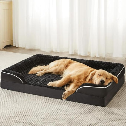 WNPETHOME Orthopedic Washable XXL Dog Bed for Senior Dog Cozy Sleep | Extra Large Waterproof Big Soft Dog Couch Sofa Bed for Dogs Relax with Removable Cover Supportive Pet Bed Black 48x35 Inch