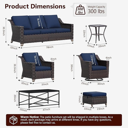 9 Pieces Wicker Patio Furniture, Luxury Outdoor Furniture with 2 Patio Swivel Chair, 2 Chair, 3-Seater Sofa, 2 Ottoman, 1 Coffee Table and 1 Side Table, Wide Armrest, Thickened Cushions