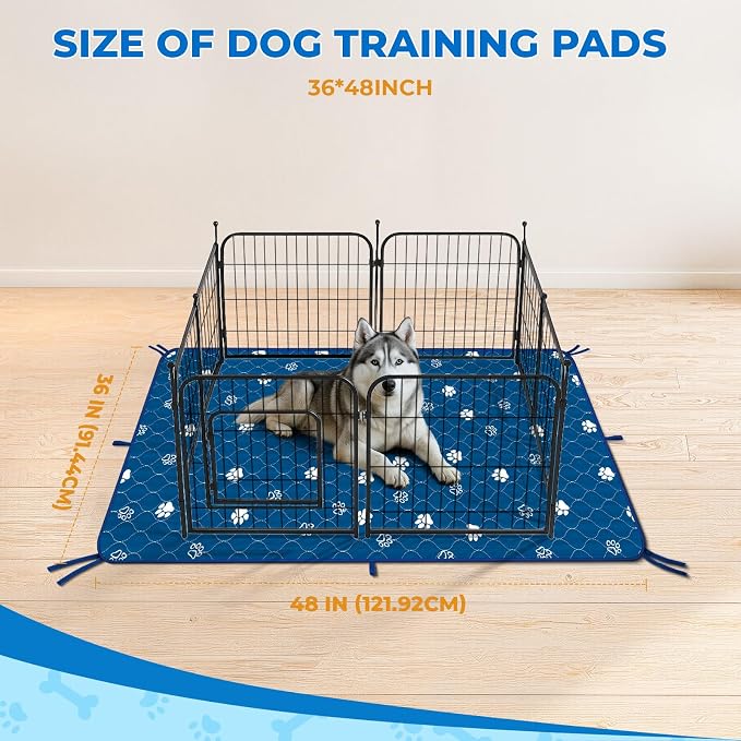 Fostanfly Washable Pee Pads for Dogs, 2 Pack Large 36"x48" Ultra-Absorbent and Leak-Proof Non-Slip Reusable Potty Training Pads for Dogs, Puppy & Cats of Add 8 Lanyards-Blue