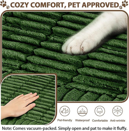 FUANGUI 2 Pack Waterproof Couch Cover for Dogs Pets Sofa Protector | Non-Slip Washable Fuzzy Soft Sofa Slipcover for 2 PCS L Shaped Sofa Pet Friendly, 27.6" x 59.1"+27.6" x 70.9",Dark Green