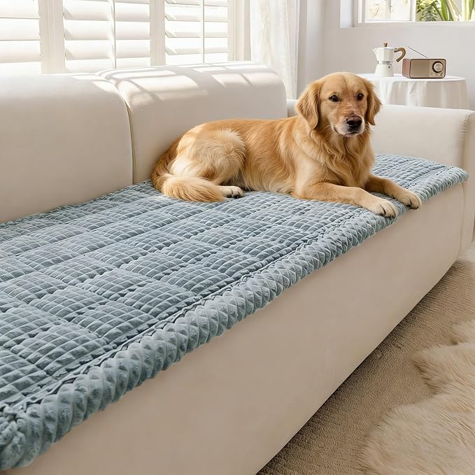 Couch Cover for Dogs Washable, Non Slip Couch Covers for 3 Cushion Sofa Pet Friendly, Fuzzy Pet Couch Cushion Covers for Dog,Thick,Soft for Sofa Protector (Blue Gray, 27.6" x 82.7"/70 x 210cm)