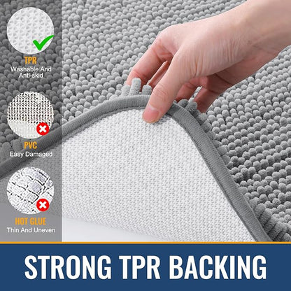 Arotive Bathroom Rugs 24x16, Extra Soft Absorbent Shaggy Chenille Bath Rugs, Machine Washable Rubber Backing Non-Slip Bath Mats for Bathroom Floor Tub and Shower, Home Decor Accessories, Light Grey