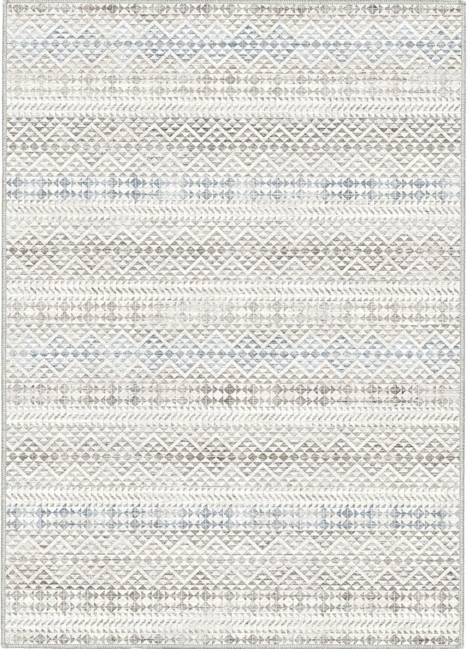 5'x7' Machine Washable Abstract Design Area Rug Machine Washable Area Rugs 5X7, Non Slip, Stain Resistant, Home Decor Living Room Area Rugs 5x7 (Grey Blue Cream 5x7)…