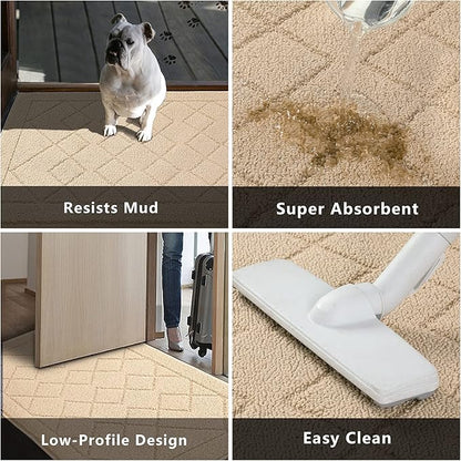 REFETONE Indoor Doormat, Front Back Door Mat 24"x36" Rubber Backing Non Slip Mats, Absorbent Washable Entrance Doormat for Entryway, Resist Dirt Low-Profile Inside Floor Mats for Muddy Shoes, Golden