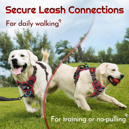 Eagloo Dog Harness Medium Sized, Easy Wearing with 3 Buckles, Adjustable No Pull Pet Harness with 2 Rings for Walking, No Chock Reflective Soft Padded Vest with Control Handle, Black & Red, M