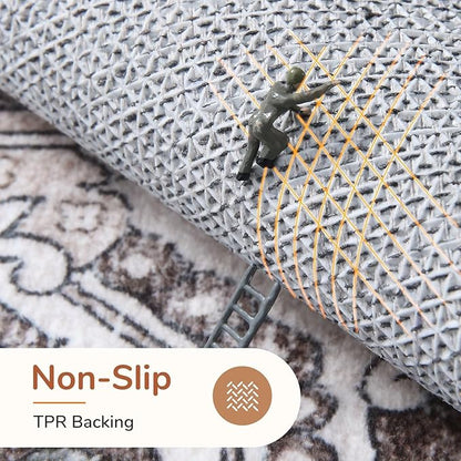 OPPODREAM Thin 8x10 Area Rugs, Washable Rugs 8x10 with Non Slip Backing, Faux Cashmere Low-Pile 8 x 10 Carpet, Greenish Grey