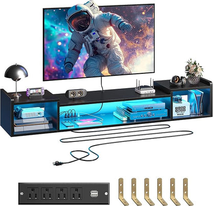 70.9"W Floating TV Stand with LED Lights & Power Outlets