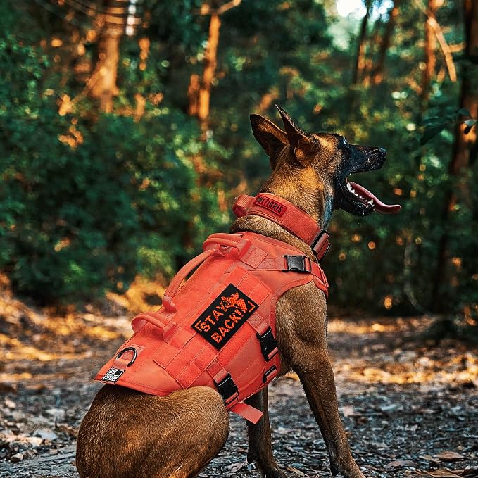 OneTigris Large Tactical Dog Harness, No Pulling Adjustable Dog Vest Harness, Heavy Duty Dog Harness with Handle, Large Hook and Loop Panels for Patch(Orange,L)