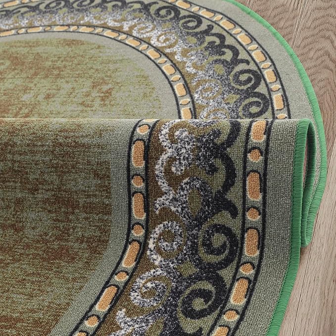Antep Rugs Alfombras Bordered Modern 5x7 Non-Slip (Non-Skid) Low Pile Rubber Backing Indoor Area Rug (Green, 5' x 7' Oval)