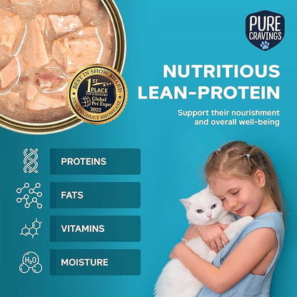 Pure Cravings Minced Tuna and Tuna Loin Wet Canned Cat Food, 100% Mercury-Tested, Moist Can Fish for Cats, Grain-Free, Protein, Non-GMO, 3oz, Pack of 12