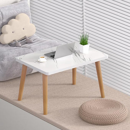Small Coffee Table for Small Space, Low Table, Floor Table Desk for Sitting on The Floor, Storage Living Room Furniture, Tatami Tea Tables with Solid Wood Legs, Home Office, Farmhouse, Rectangle White