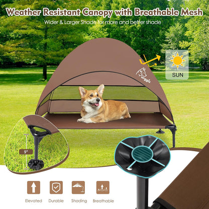 Upgraded Elevated Dog Bed with Canopy, Portable Raised Outdoor Dog Bed with Stable Anti-Slip Feet, Raised Wider Shade Pet Bed Cot for Large Dogs Camping, Indoor & Outdoor Use