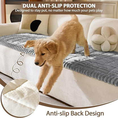 FUANGUI Waterproof Couch Cover Sofa Cover for Dogs and Pets Sofa Protector | Non-Slip Washable Fuzzy Soft Cat Bed Sofa Slipcover for 2-3 Cushion Couch Sofa Pet Friendly, Grey, 27.6" x 59.1", 1 pcs