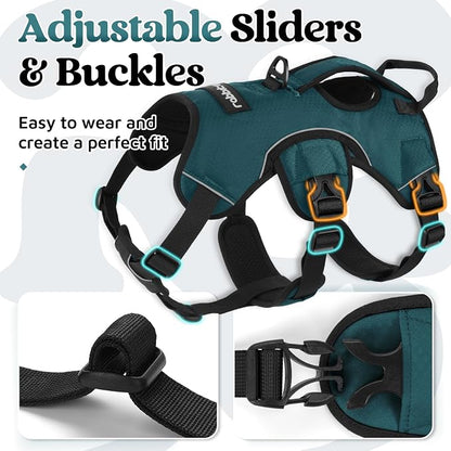 rabbitgoo Escape Proof Dog Harness for Medium, No Pull with Lift Handle | No Escape, Full Soft Padded, Reflective Adjustable Vest, Leash Clip for Walking Hiking Training, Dark Green, Medium
