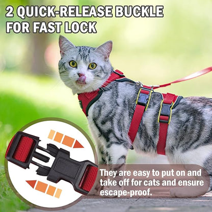 PUPTECK Cat Harness and Leash Set Escape Proof for Walking, Breathable Mash Vest Adjustable Harness for Cats Puppy Small Animals, Reflective at Night, Red Small