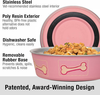 Loving Pets Bella Dog Bowls- Stainless Steel Dog & Cat Bowls - Spill Proof Dog Food Bowl, Cat Bowl, Puppy Essentials & Pet Supplies Great for Home & Travel (Large 35-65 lbs, Coastal Pink)