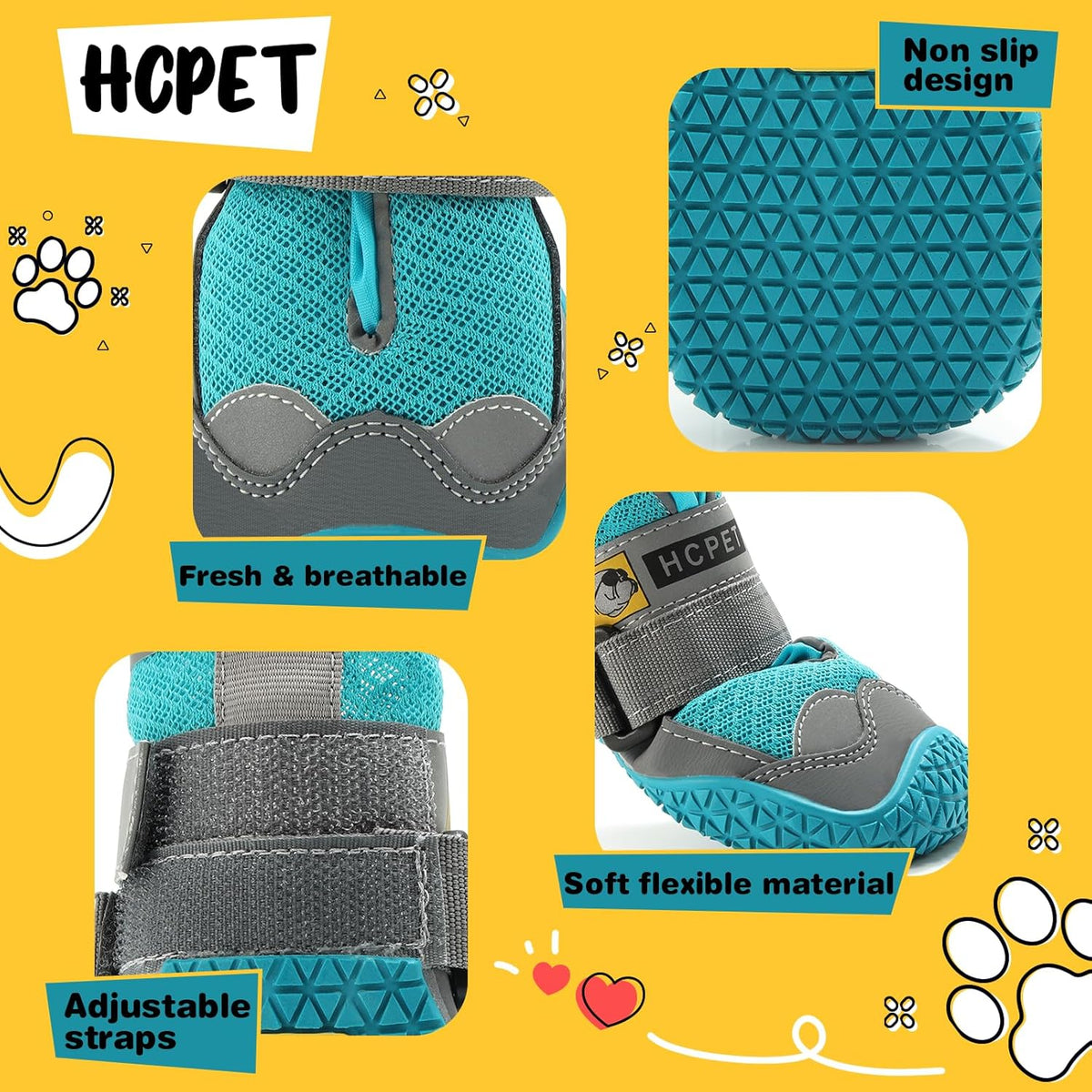 Hcpet Dog Shoes for Large Dogs, Breathable Dog Booties for Small Medium Dogs, Anti-Slip Dog Boots & Paw Protectors for Hot Pavement Winter Snow Hiking with Reflective Straps Blue Size 8
