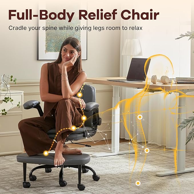 AreShark Cross Legged Office Chair: ADHD Criss Cross Desk Chair with Wheels & Stretchable Rotating Footrest - Height Adjustable Wide Yoga Kneeling Meditation Chair with Flip-up Armrests Back Support