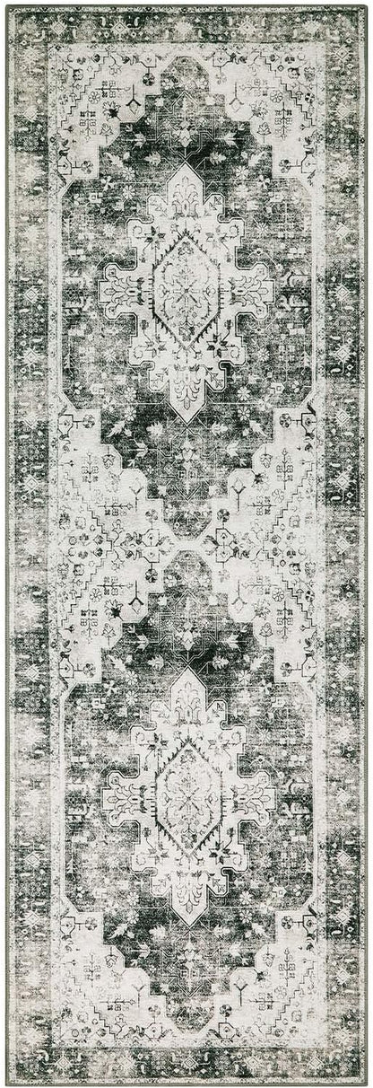 Moynesa Ultra-Thin Washable Runner Rug -2x6 Rug Runners for Hallways Non Slip Stain Resistance, Vintage Non Shedding Indoor Throw Carpet Runner for Bathroom Entry Door Kitchen Laundry Room, Grey