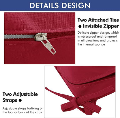 Outdoor Chair Cushions 24 x 24 Inch Waterproof Patio Chair Cushions with Tie 5 Year Color Fastness Thick Outdoor Seat Cushion for Garden Lawn Patio Furniture Burgundy Red Set of 2
