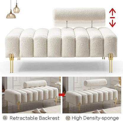 NIOIIKIT 53.2" Modern Loveseat Sofa Couch, Upholstered Accent Sofa with Golden Legs and Adjustable Backrest, Small Teddy Fleece Couches for Bedroom, Living Room, Compact Small Space (Beige)