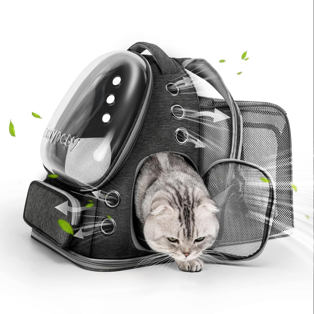 Expandable Cat Backpack,Cat Bubble Backpack Carrier for Carrying Cats, Pets and Small Dogs,Airline-Approved,Designed for Travel, Hiking, Walking,Car （Black