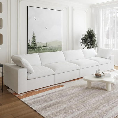 JACH 4-Seater Modular Sectional Couches, Modern Convertible Sofas, Cloud Couch, Cushion Covers Removable, Comfy Sectional Sofa for Living Room Bedroom Apartment (White)