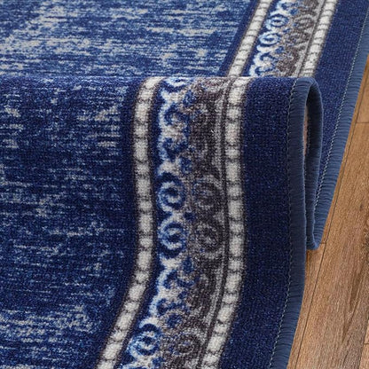 Antep Rugs Alfombras Bordered Modern 2x10 Non-Slip (Non-Skid) Low Pile Rubber Backing Indoor Area Runner Rug (Navy, 2' x 10')