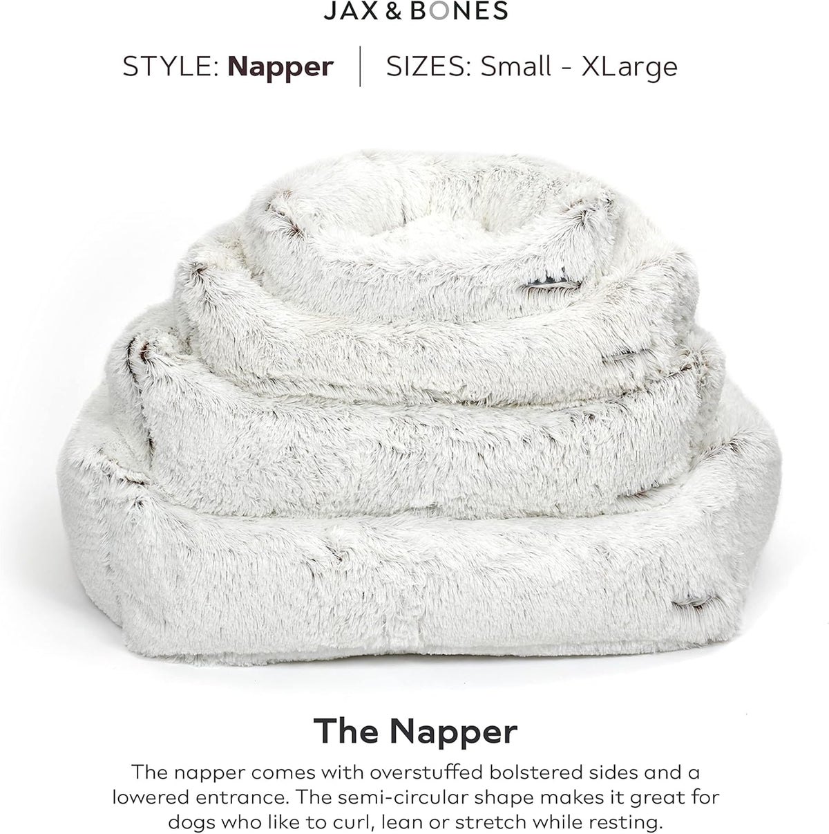 Jax & Bones Dog Napper - Machine Washable Shag Bed for Dogs - Extra Heavy Duty Bolstered Sides - Small White Dog Mat | 24 x 21 Inches