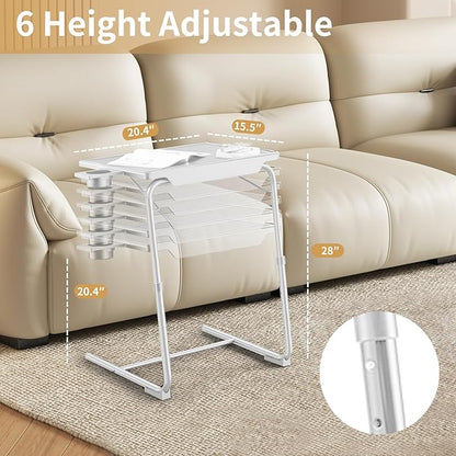 ZUCONKITCH Adjustable TV Tray Tables with 6 Height & 3 Tilt Angle, Folding TV Dinner Tray,TV Table with Cup Holder on Bed & Sofa (1 Pack, White)