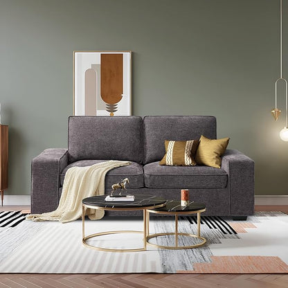 LEISLAND 71.25" Modern Sofas for Living Room, Small Sofas Couches for Small Spaces, Chenille Loveseat Couch with Solid Wood, Metal, Square Arm and Removable Cover/Easy to Install(Dark Grey)
