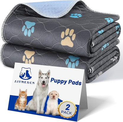 Aitmexcn Washable Pee Pads for Dogs, 2 Pack Reusable Puppy Training Pads, Heavy Absorbency, Leak-Resistant Non-Slip Mats for Crates, Carriers and Small Dogs (18"x24")
