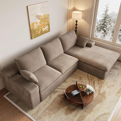 107 Inch Modular Sectional Sofa with Deep Seat, Corduroy Cloud Sectional Couch, Modern Boneless Couches with L-Shape Chaise for Living Room Bedroom, No Assembly Required (Camel, Right Facing Chaise)