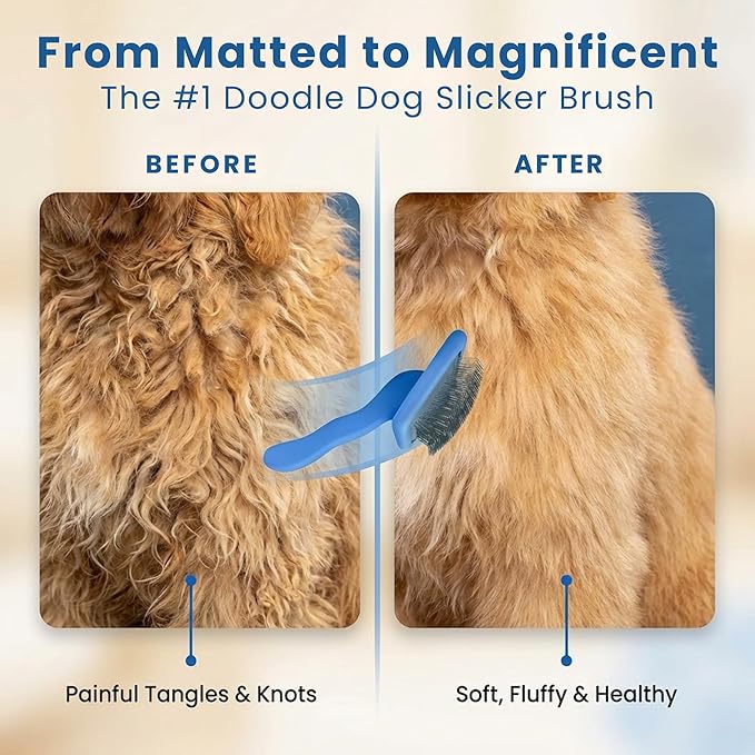 Slicker Brush for Dogs, Pet Grooming Brushes for Doodles & Poodles, Large | Best Brush For Long Haired Dogs, Dematting Comb & Deshedding Tools For Goldendoodle Coats, Puppy Matting Grooming Supplies