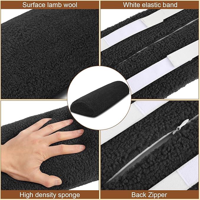Sintuff Recliner Leg Rest Cushion Sofa Footrest Pillow with Cover Half Moon Bolster Pillow Under Knee Pillow for Sleeping On Back Alleviating Pain, 19.7 x 8 x 3.5 Inch (Black)