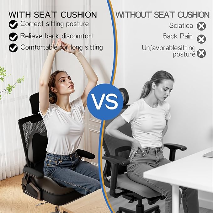 Benazcap X Large Memory Foam Seat Cushion Lumbar Support Pillow for Sciatica & Tailbone Pressure Relief Coccyx Pad for Office Chair, Wheelchair, Car, Home, Office