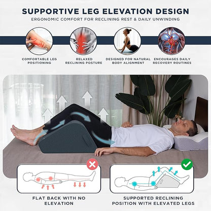 10-Inch Leg Elevation Pillow – Firm High-Density Foam Leg Wedge Pillow for Centered Leg Positioning, Structured Elevation, and Lower-Body Support for Users 5'2–5'11 Inseam 26"-29" Slate Gray