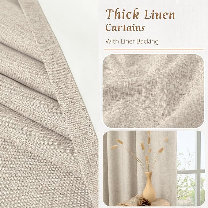 LAMIT Linen 100% Blackout Window Curtains