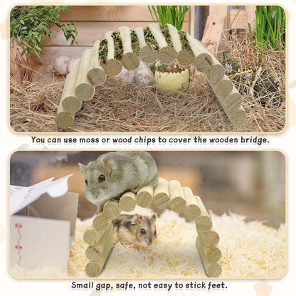 PIVBY 2PCS Wooden Hamster Ladder Bridge, Flexible Wood Tunnel Hide, Hamster Chew Toys for Small Animals Guinea Pig, Rat, Chinchilla, Gerbil, Mice, Mouse (Natural)