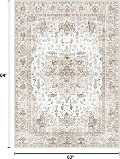 Area Rug 5x7, Machine Washable Rugs for Bedroom, Large Non Slip Persian Rug for Bedroom Living Room Kitchen Entryway Bathroom Office Carpet Brown…