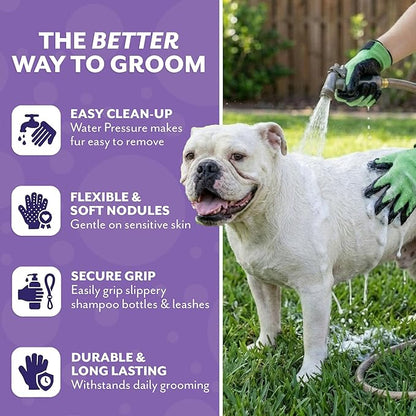 H HandsOn Pet Grooming Gloves - Patented #1 Ranked, Award Winning Shedding, Bathing, & Hair Remover Gloves - Gentle Brush for Cats, Dogs, and Horses (Green, X-Large)