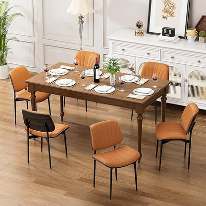 YaFiti Dining Chairs Set of 8, Mid Century Modern Dining Room and Kitchen Chairs, Upholstered PU Leather Chairs with Walnut Bentwood and Metal Legs, Orange