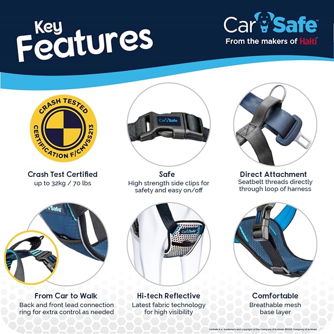 CarSafe Crash Tested Dog Safety Harness | Size S | Crash Tested to 32Kg/70lbs, Safely Secure Dog in the Car, Comfortable and Padded Design, for Toy, Small, Medium & Large Dogs