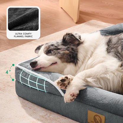Homemate Dog Bed Large Sized Dog: 42"x30" Orthopedic Pet Bed with Toy | Large Dogs Bed with Non-Slip Botton & Removable Washable Cover Cat Bed Sofa XL Outdoor Crate Pad Couch Dark Grey