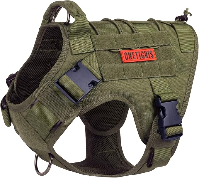 OneTigris Tactical Dog Harness Vest No-Pull Service Dog Vest for Large Dogs | 1000D Pullable Nylon, with Control Handle and Hook & Loop Panels, Easy On & Off, Adjustable for Walking Training Green XL