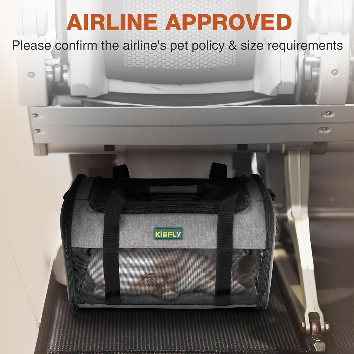TSA Approved Pet Carrier in Cabin – Portable Travel Bag with Litter Box for Cats, Small Dogs, Kittens, Puppies & Rabbits (17"x11"x9.5"), for Pets up to 12 lbs, Gray