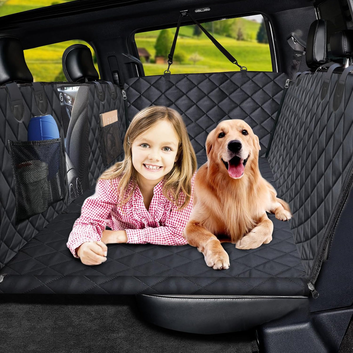 URPOWER XL Dog Back Seat Extender for Crew Cab Truck, Hard Bottom Dog Car Seat Cover Waterproof Dogs Car Hammock Pet Backseat Bed, Pet Truck Accessories for F150 / RAM 1500/ Tundra Crew Cab