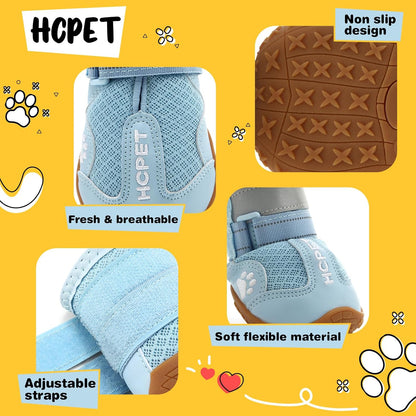 Hcpet Dog Shoes, Dog Boots for Large Dogs, Breathable Dog Booties Paw Protector for Summer Hot Pavement, Winter Snowy Day, Outdoor Walking, Indoor Hardfloors Anti Slip Sole Blue Size 7
